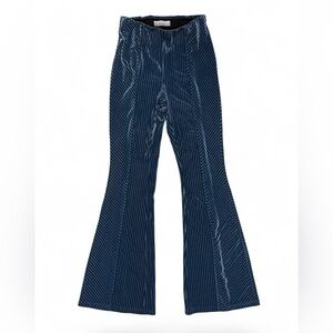 North End Ribbed Blue Velour High-Waist Flare Leg Pants - Size L